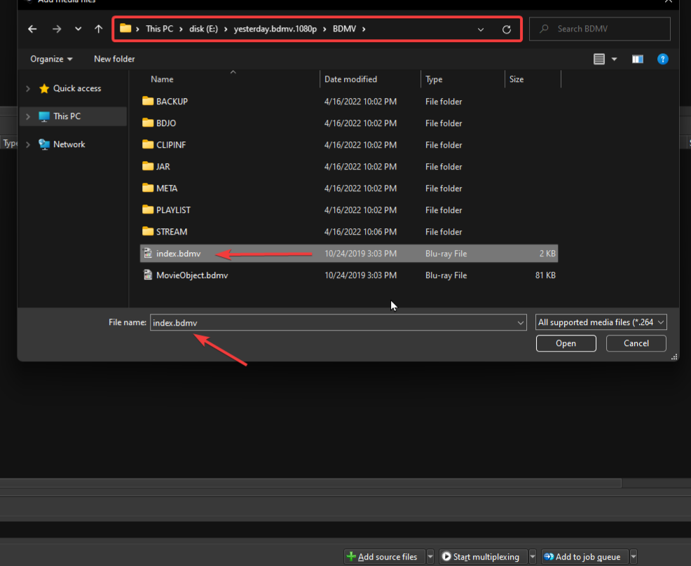 Select index.bdmv